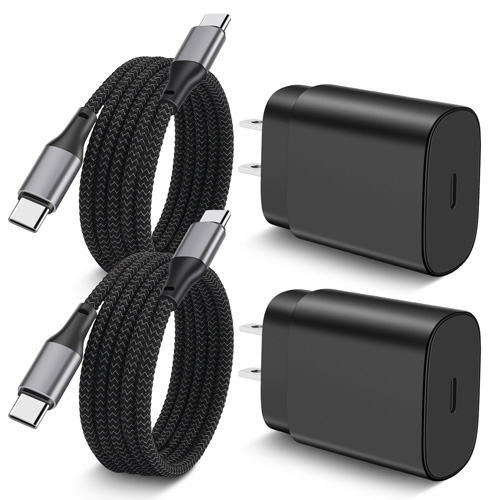 Super Fast Charger Type C, JUNVANG 2Pack 25W USB C Wall Charger Fast Charging Block + 2 X 6FT Braided Long USB C to C Cable for Samsung Galaxy S22/S22 Ultra/S22 Plus/S21/S21 FE/5G/S20/Plus/Note 20/10