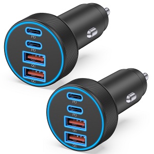 90W Multiple USB C Car Charger, 4 in 1 Cigarette Lighter Adapter, 2Pack 4-Port Type C Super Fast Car Charger for iPhone 16 15 14 13, iPad, Samsung, Android Phone, Gifts for Women Men, Car Accessories