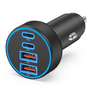 USB C Car Charger, 4-Port 90W Super Fast Car Cigarette Lighter Adapter, 4 in 1 PD/QC Dual USB-C & USB-A Car Charger for iPhone 16 15 14 13 12 iPad MacBook Samsung Pixel Car Accessories for Men Women
